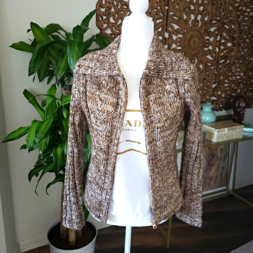Wide collar Crochet zip up sweater
